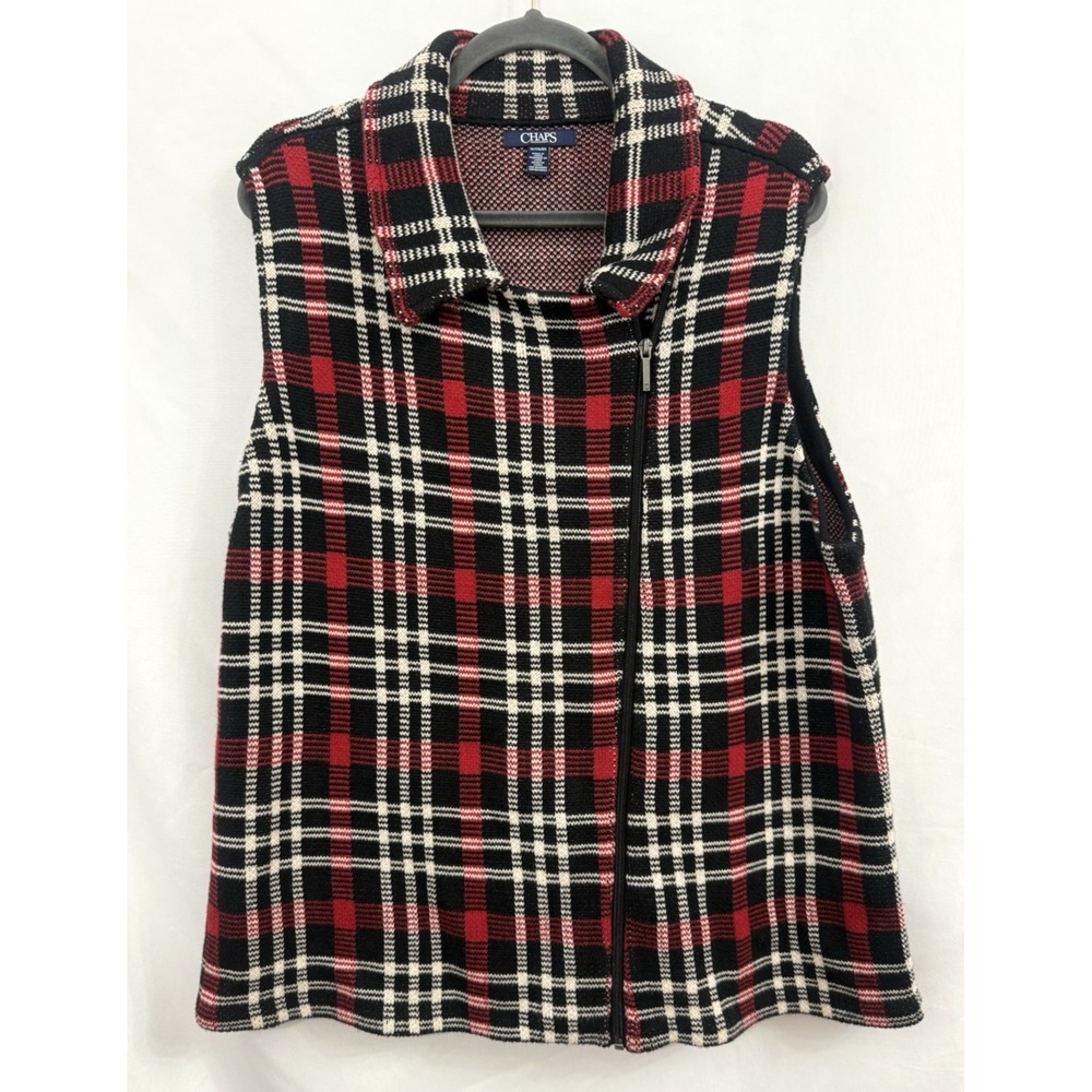 CHAPS‎ Cardigan Sweater Vest Tartan Plaid Full Zip Women's Size 1X